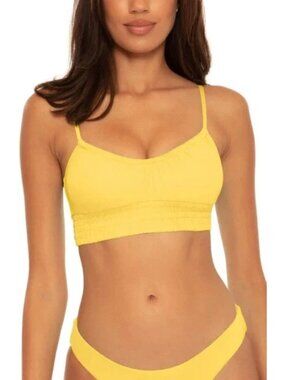 BECCA by Rebecca Virtue Juliet Smocked Yellow Cami Bikini Top Beach Size S NWT